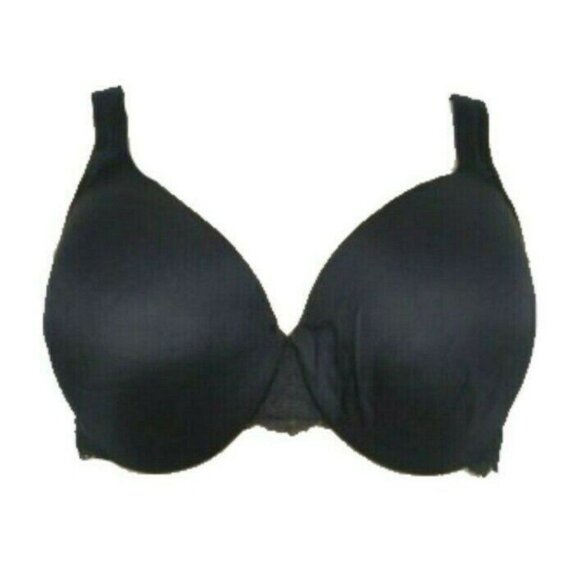 Cacique Lane Bryant Bra Smooth Satin Full Coverage with Lace Size 42C Black - Picture 1 of 9